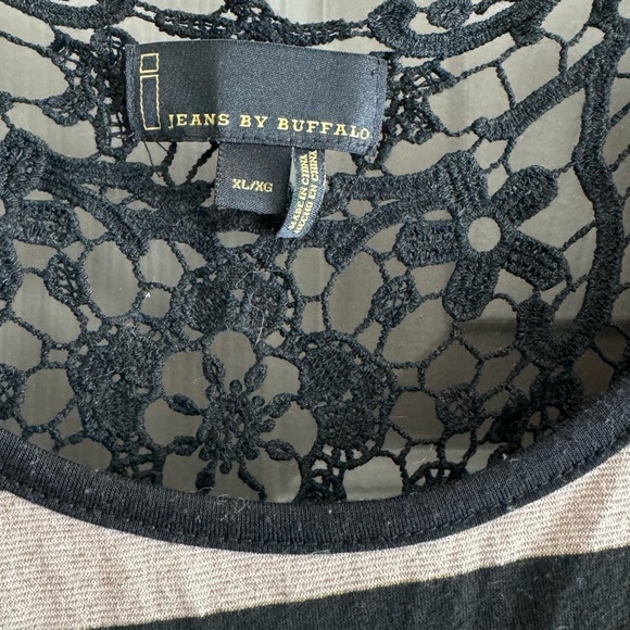 iJeans By Buffalo Black Lace Striped Top - Picture 2 of 3